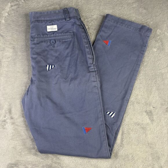 Vineyard Vines Pants Men 28x30 Washed Blue Flag Embroidered Chino Golf Club Pant - Picture 1 of 13